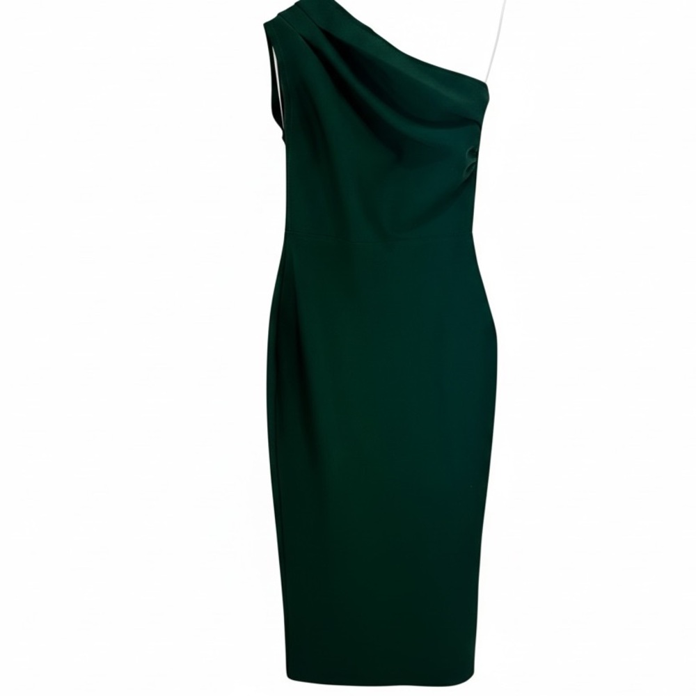 One Shoulder Green Dress Women Medium Bodycon midi cocktail dress Sz M